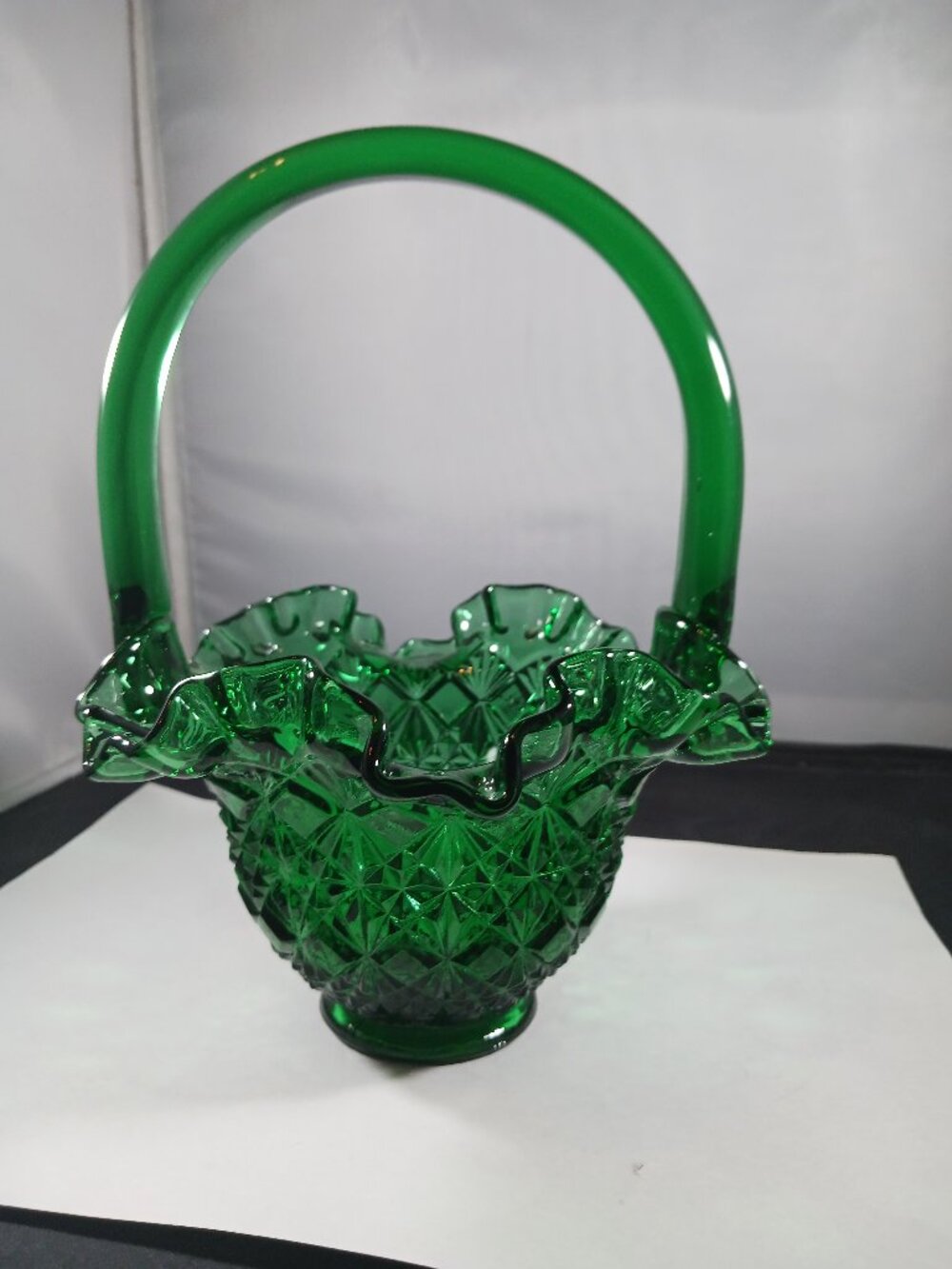 Fenton Emerald Green Sunflowers Floral Basket Ruffled